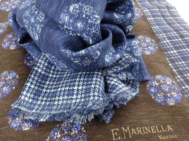 超激得，定番人気 E.MARINELLA マリネッラ STOLE ウール シルク ストール グレー ブランド古着ベクトル ●▲■ 250630